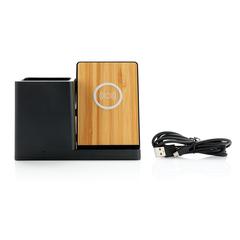 Vue Chargeur 10W avec porte-stylo en ABS recyclé RCS Ontario de couleur noir| Krokrodeal