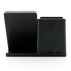 Vue Chargeur 10W avec porte-stylo en ABS recyclé RCS Ontario de couleur noir| Krokrodeal
