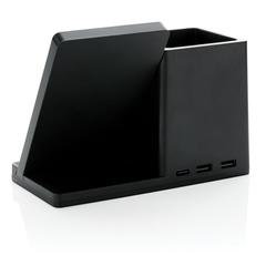 Vue Chargeur 10W avec porte-stylo en ABS recyclé RCS Ontario de couleur noir| Krokrodeal