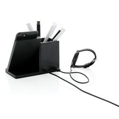 Vue Chargeur 10W avec porte-stylo en ABS recyclé RCS Ontario de couleur noir| Krokrodeal